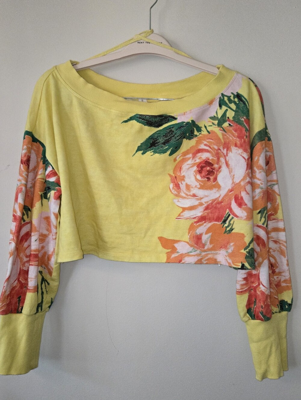 Daily Practice Anthropologie M Yellow Orange Floral Cropped Oversized Sweatshirt